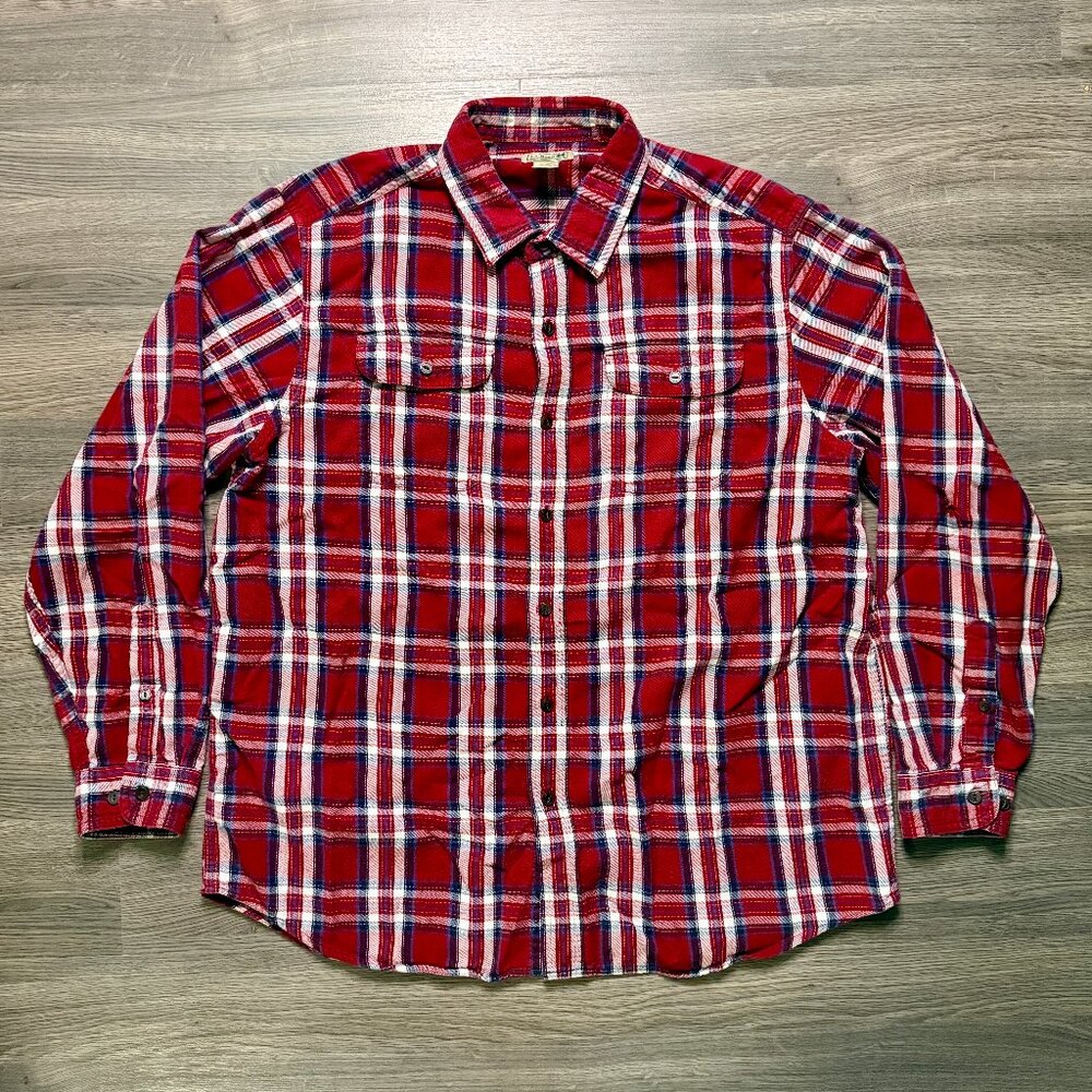 L.L. Bean Men's Scotch Plaid Flannel Shirt - Red/Navy/White